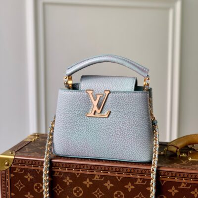 Louis Vuitton Capucines Mini Handbag in Pearlescent Blue