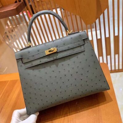 Kelly 25 Ostrich Pewter Grey