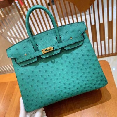 Birkin 25 Ostrich Lake Green