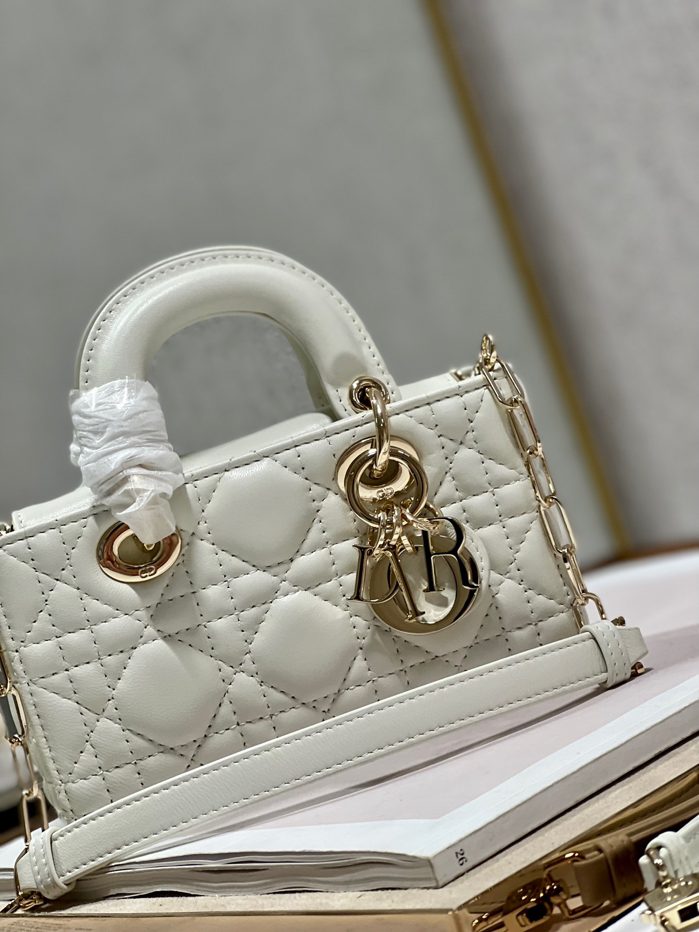 Lady D-joy Mini Bag in White Lambskin - Image 5