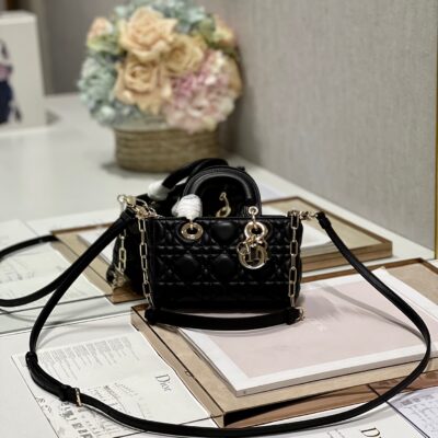 Lady D-joy Mini Bag in Black Lambskin