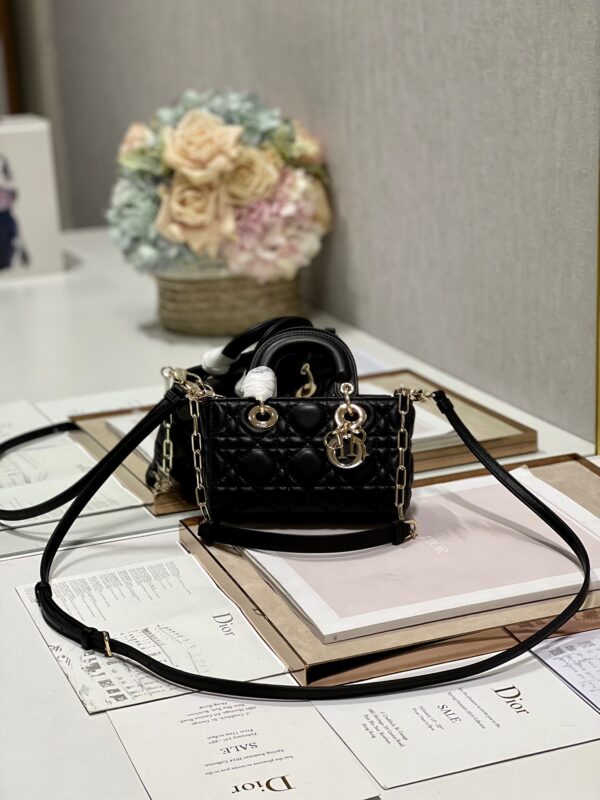 Lady D-joy Mini Bag in Black Lambskin