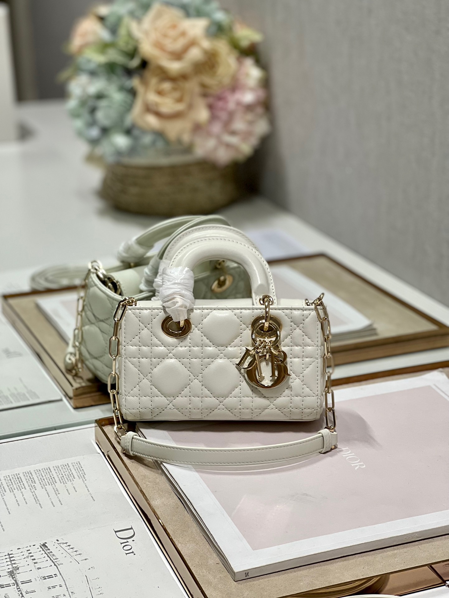 Lady D-joy Mini Bag in White Lambskin - Image 3