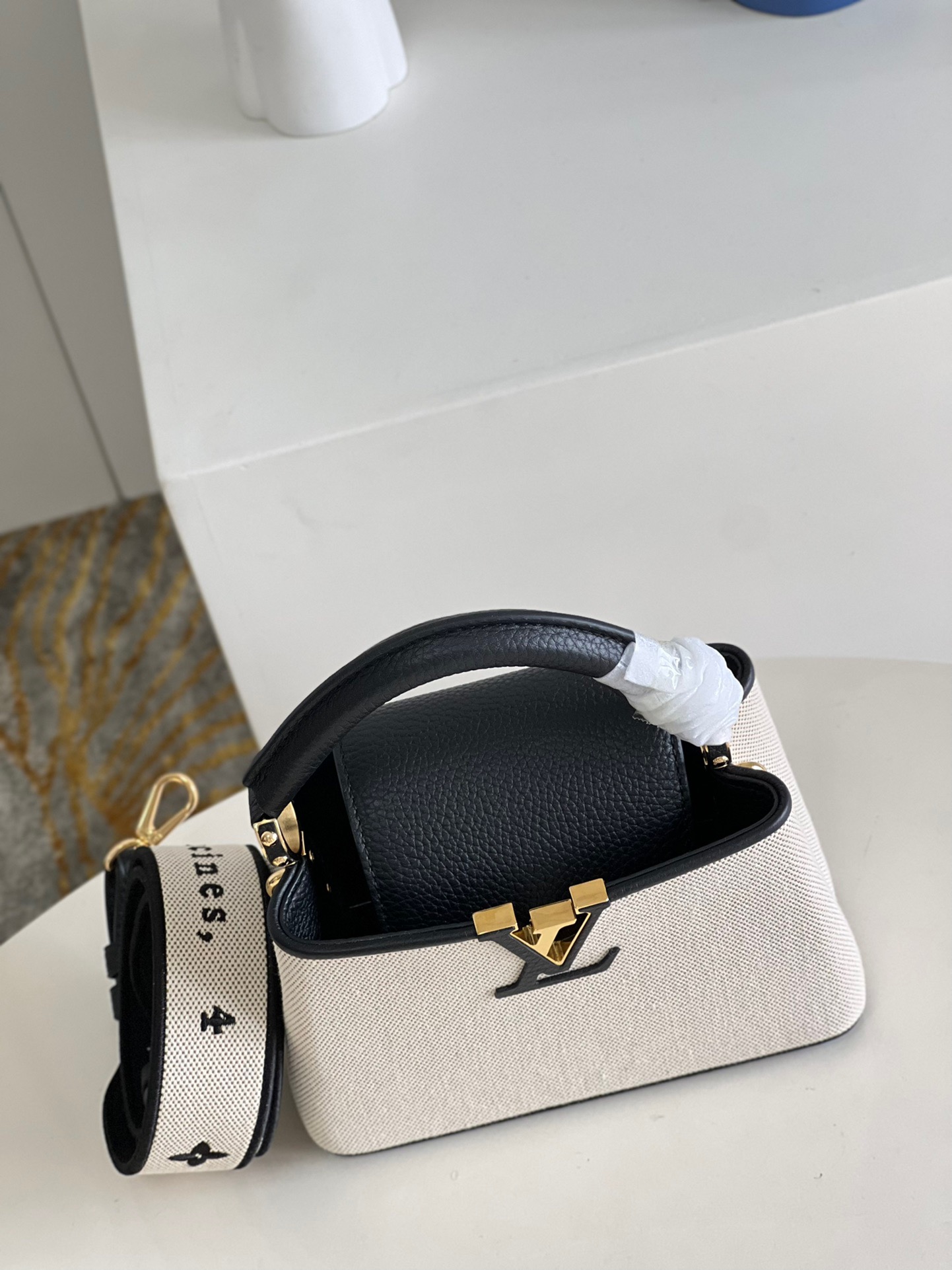 Louis Vuitton Capucines Mini Handbag in Black Canvas Embroidery - Image 5