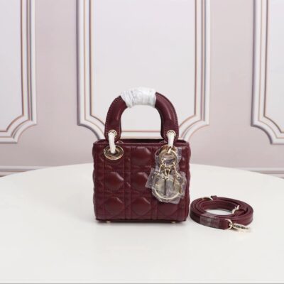 Mini Lady Dior Bag in Wine Red