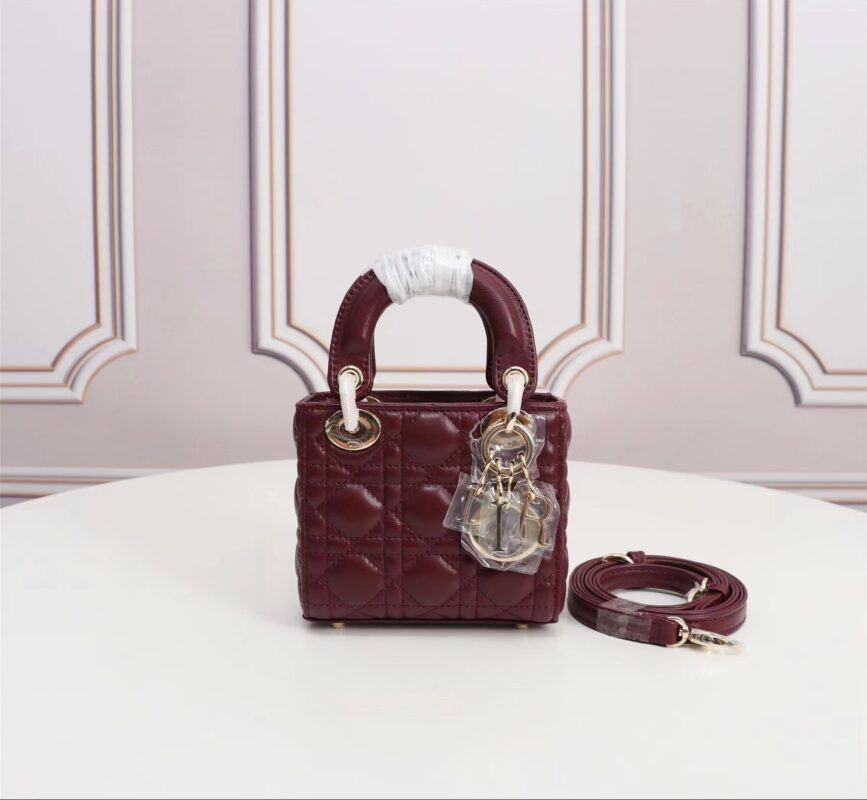 Mini Lady Dior Bag in Wine Red