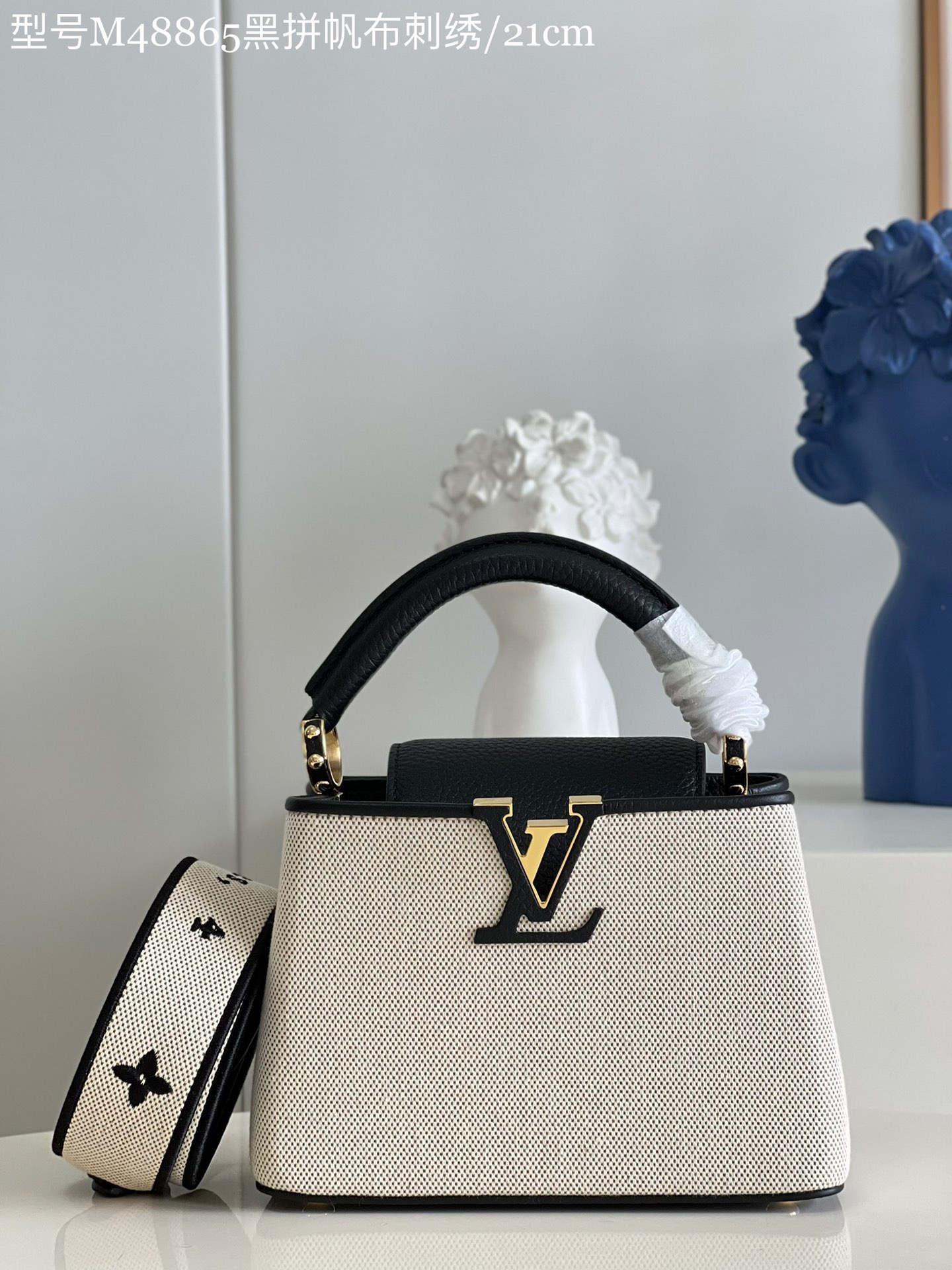 Louis Vuitton Capucines Mini Handbag in Black Canvas Embroidery - Image 3