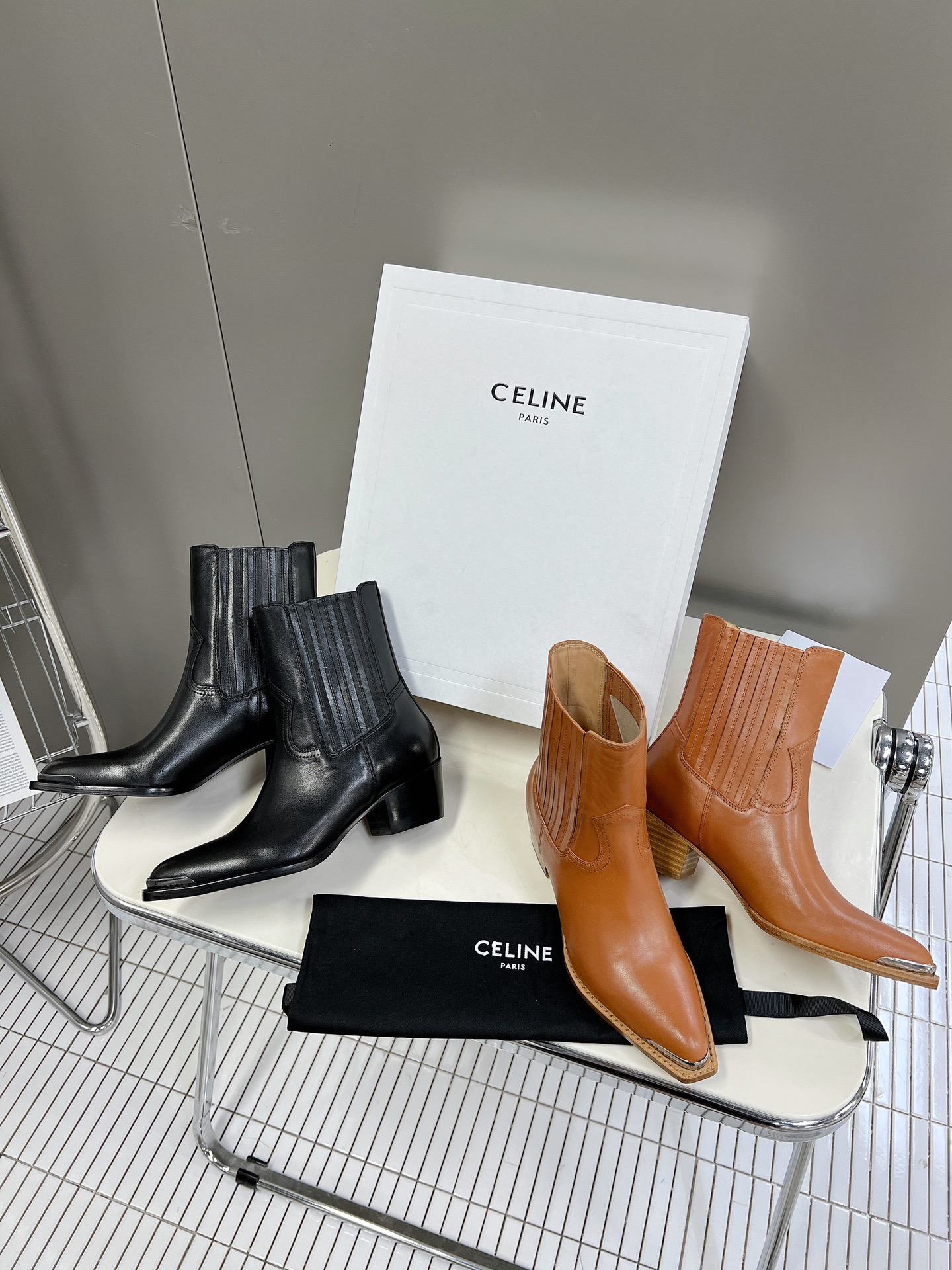 Celine Leather Ankle Boots - Image 11
