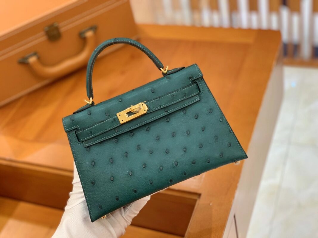 Mini Kelly Ostrich Malachite Green