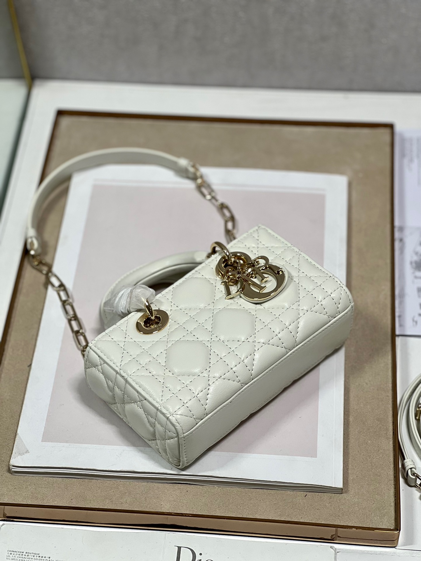Lady D-joy Mini Bag in White Lambskin - Image 8