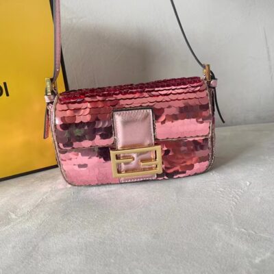 Fendi Pink Satin Baguette Bag