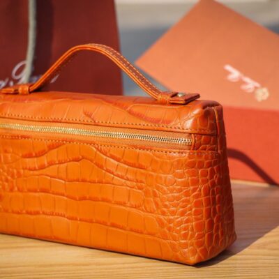 Loro Piana Flame Orange L19 Pouch in Crocodile Pattern