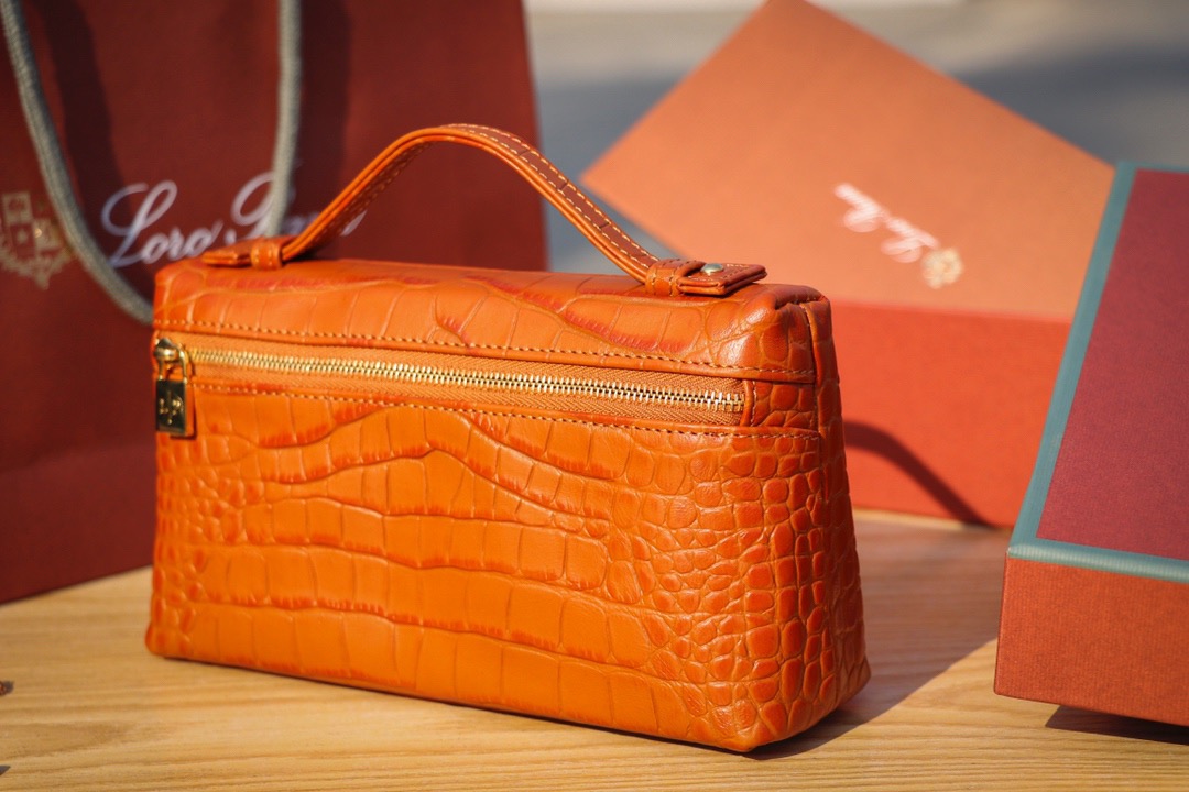 Loro Piana Flame Orange L19 Pouch in Crocodile Pattern