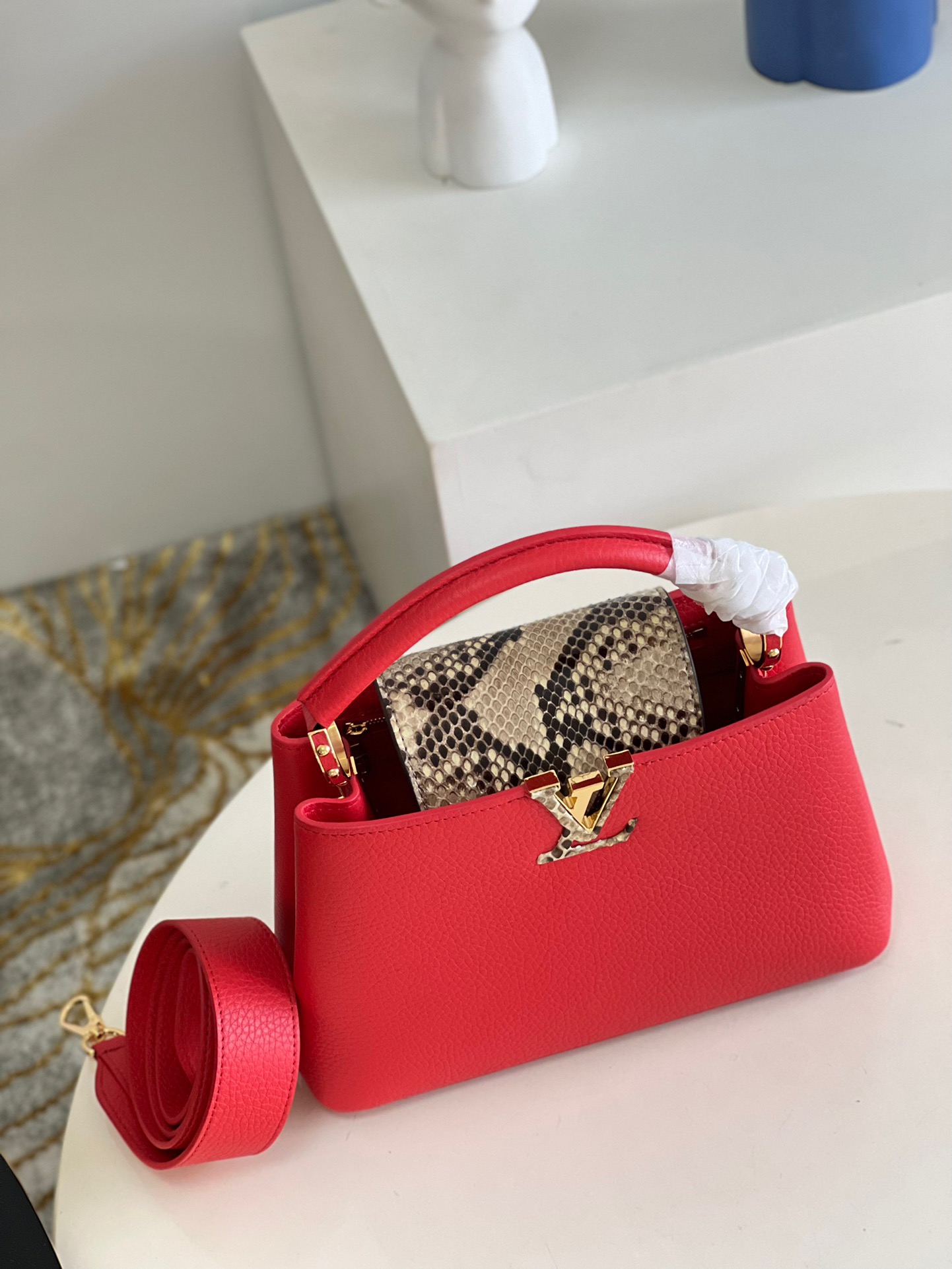 Louis Vuitton Capucines BB Small Handbag in Red&Snake - Image 4