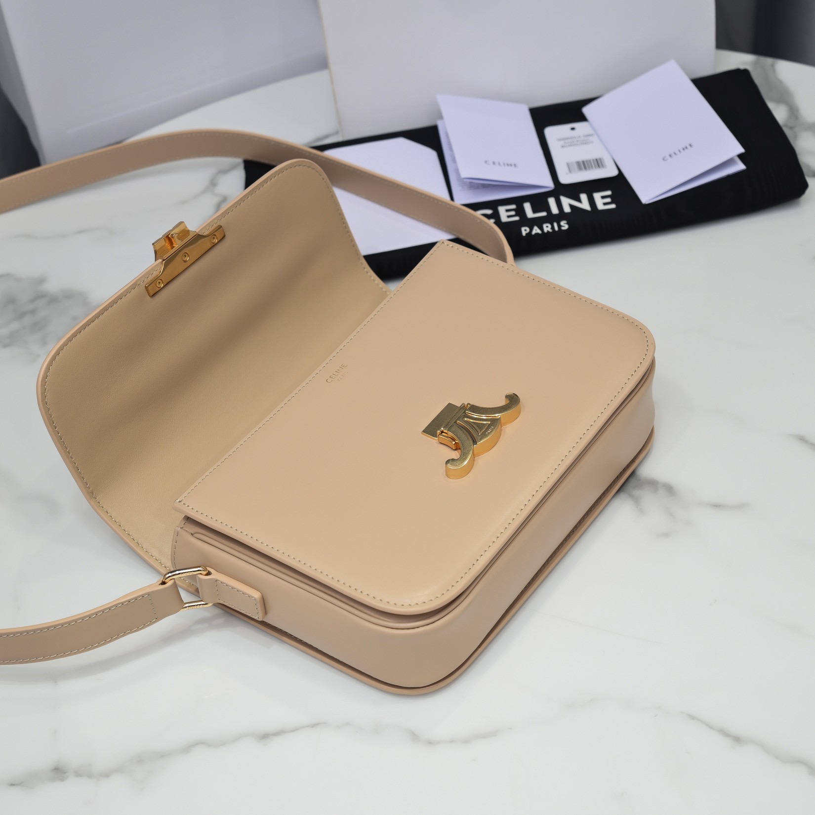 Celine Arc de Triomphe Shoulder Bag in Beige Sheepskin - Image 5