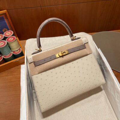 Kelly 25 Ostrich Craie White&Eutope