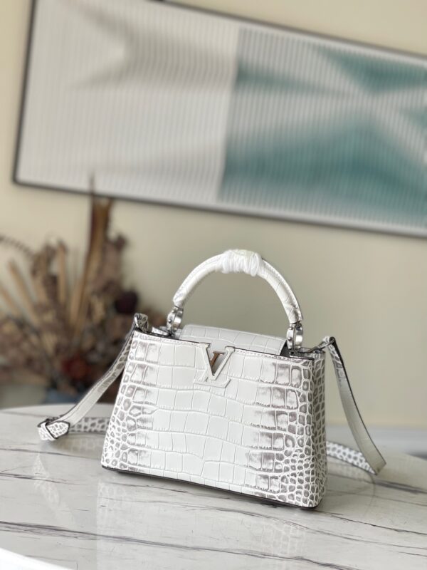 Louis Vuitton Capucines BB Small Handbag in White Crocodile Pattern