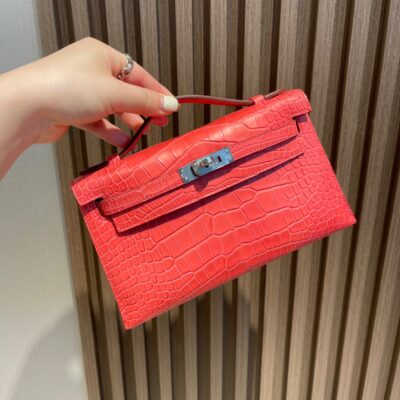 Kelly Pochette Matte Alligator Bougainvillier