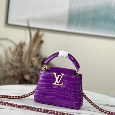 Louis Vuitton Capucines Mini Handbag in Purple Crocodile
