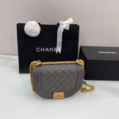 Chanel 22A Le Boy Saddle Bag in Dark Grey Caviar Leather