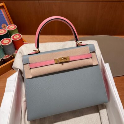Kelly 25 Epsom Glacier Blue& Candy Pink