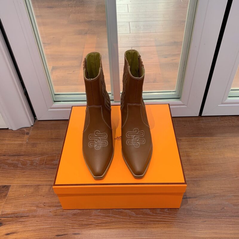 Hermes Brown Leather Ankle Boots