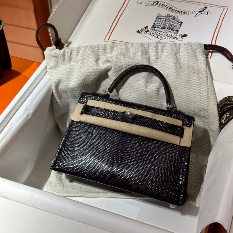 Mini Kelly Lizard Black Silver