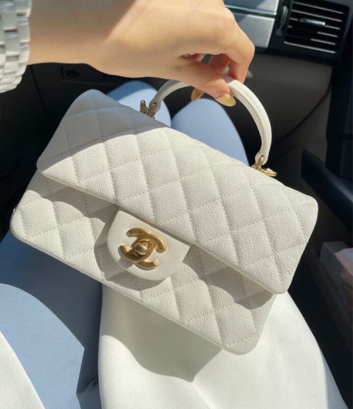 Chanel 22 White Mini Flap Bag with Top Handle