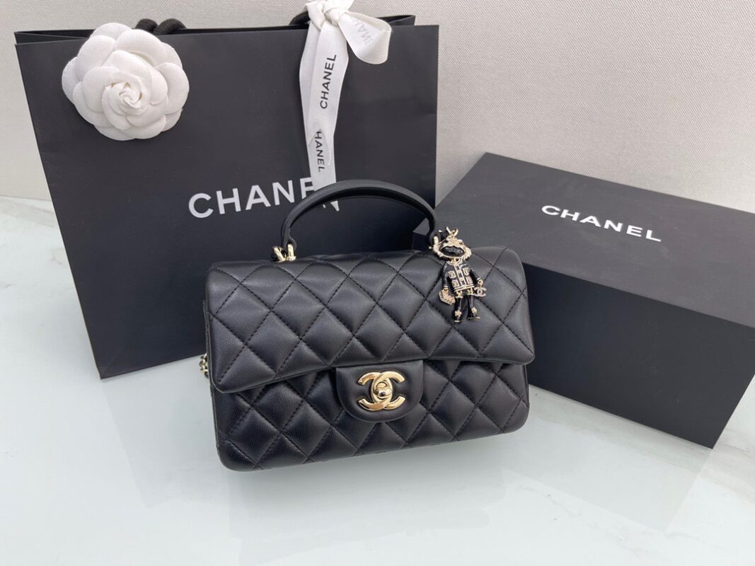 Chanel 22P Black Mini Flap Bag with Top Handle