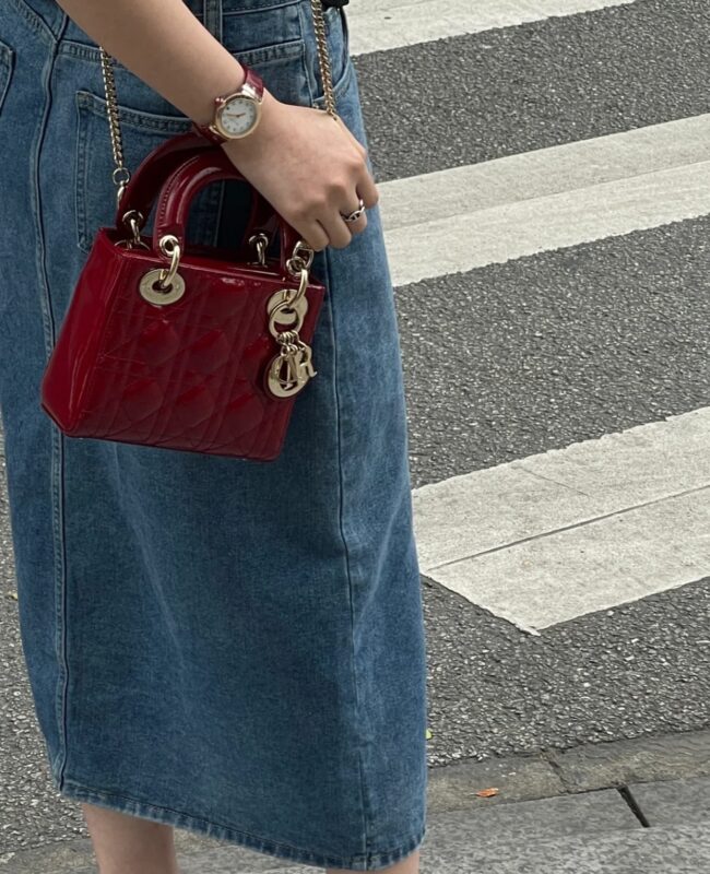 Lady Dior Mini Lacquered Wine Red