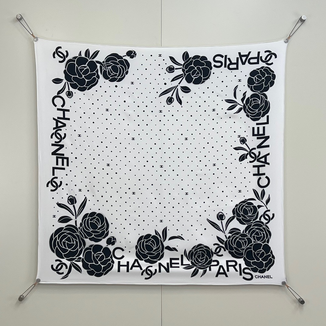 img_2425 Chanel 2024 Small Square Scarf 90x90cm 100% Silk - Image 1