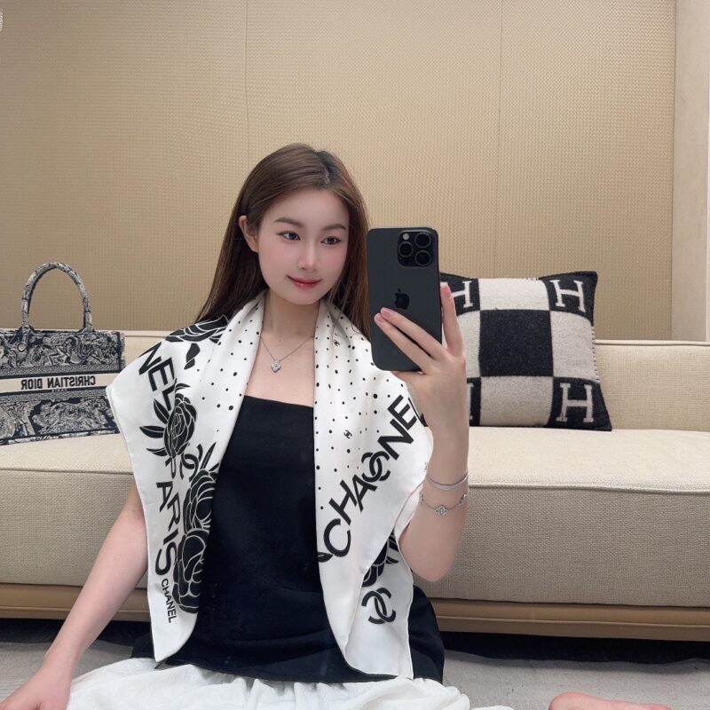 Chanel 2024 Small Square Scarf 90x90cm 100% Silk