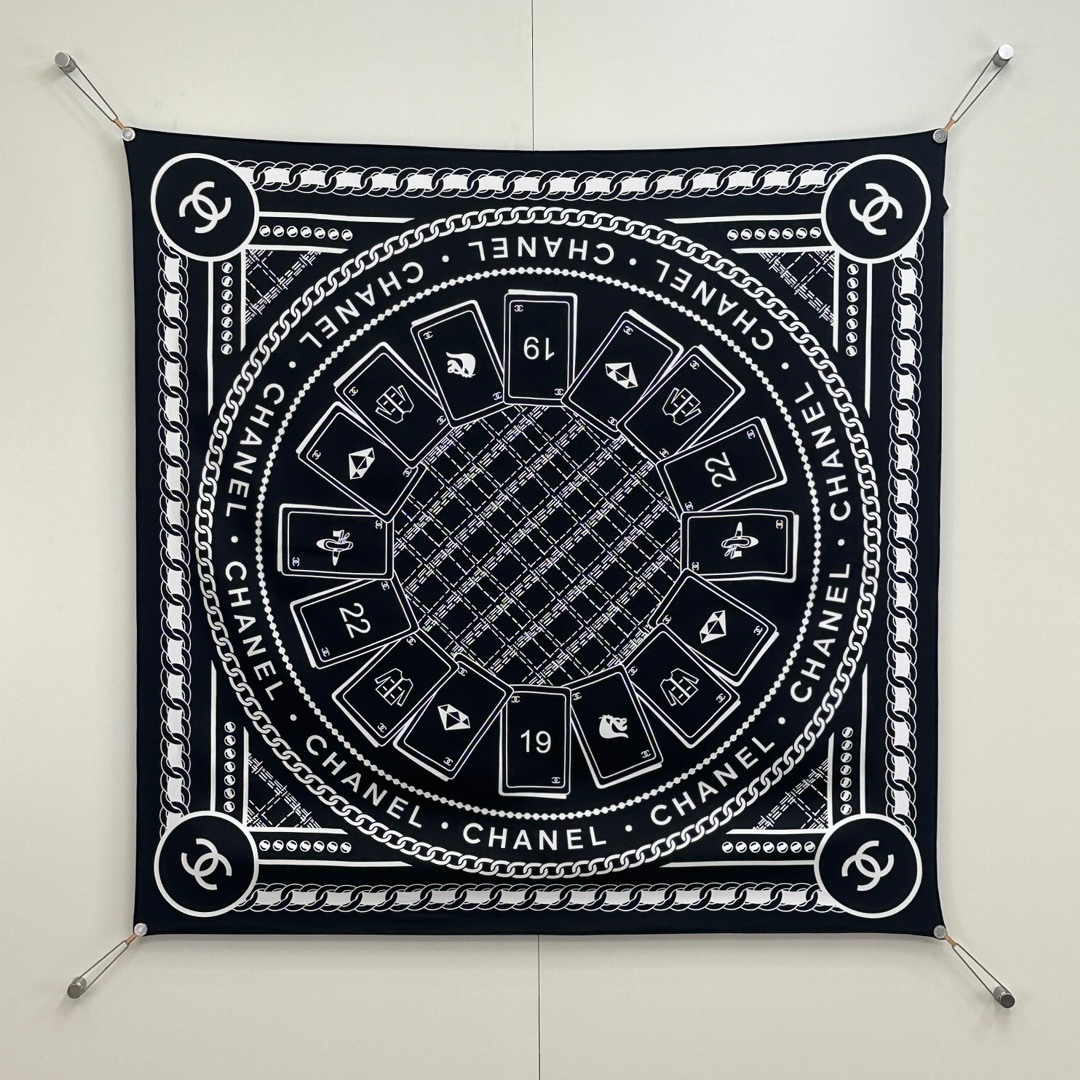 img_2481 Chanel 2024 Small Square Scarf 90x90cm 100% Silk - Image 1