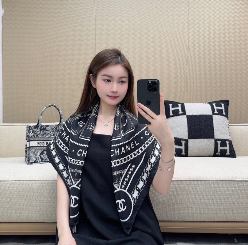 Chanel 2024 Small Square Scarf 90x90cm 100% Silk