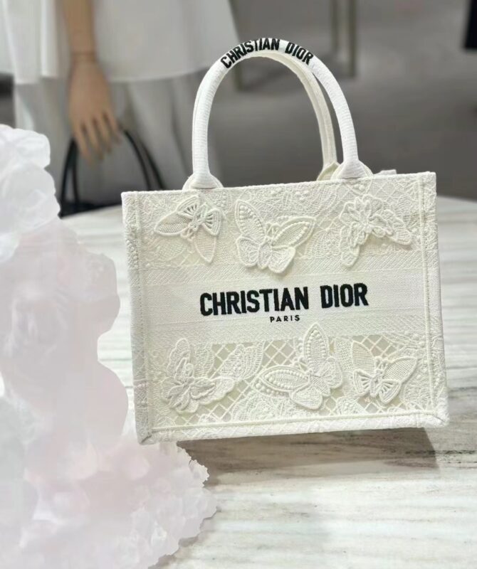 CD Tote 26 White Web Butterfly
