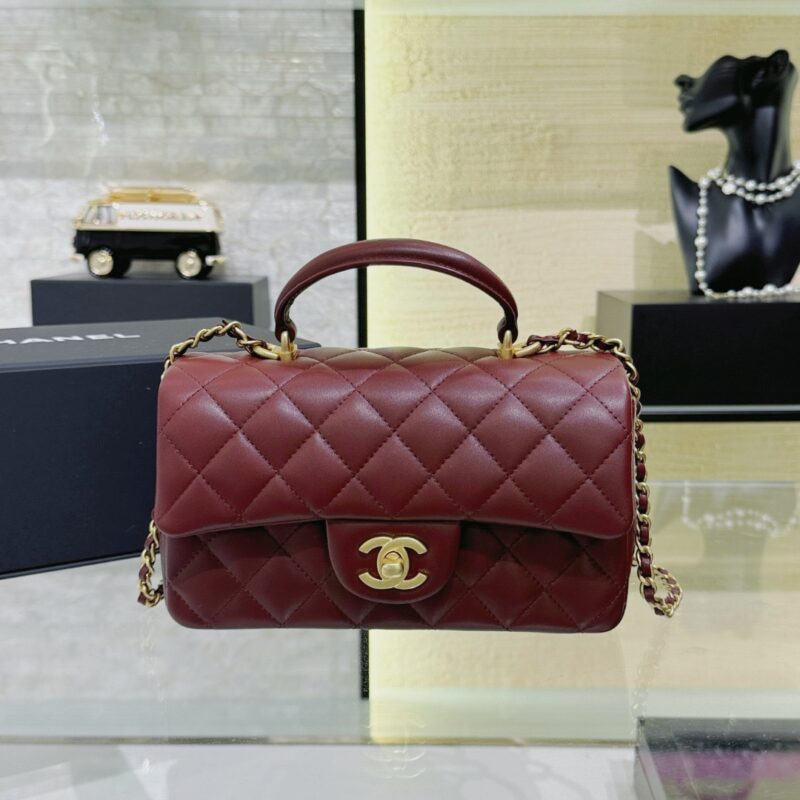 Chanel Mini Handle 20 Sheepskin Jujube Red
