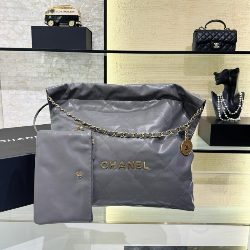 Chanel 22 Handbag Grey Gold 39cm