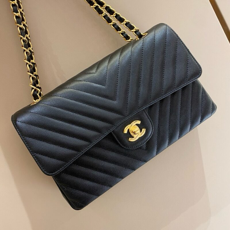 Chanel CF Medium 25cm Caviar Leather Black Gold Buckle