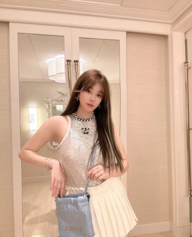 Mini Chanel 22 Shiny Calfskin Quilted Light Blue