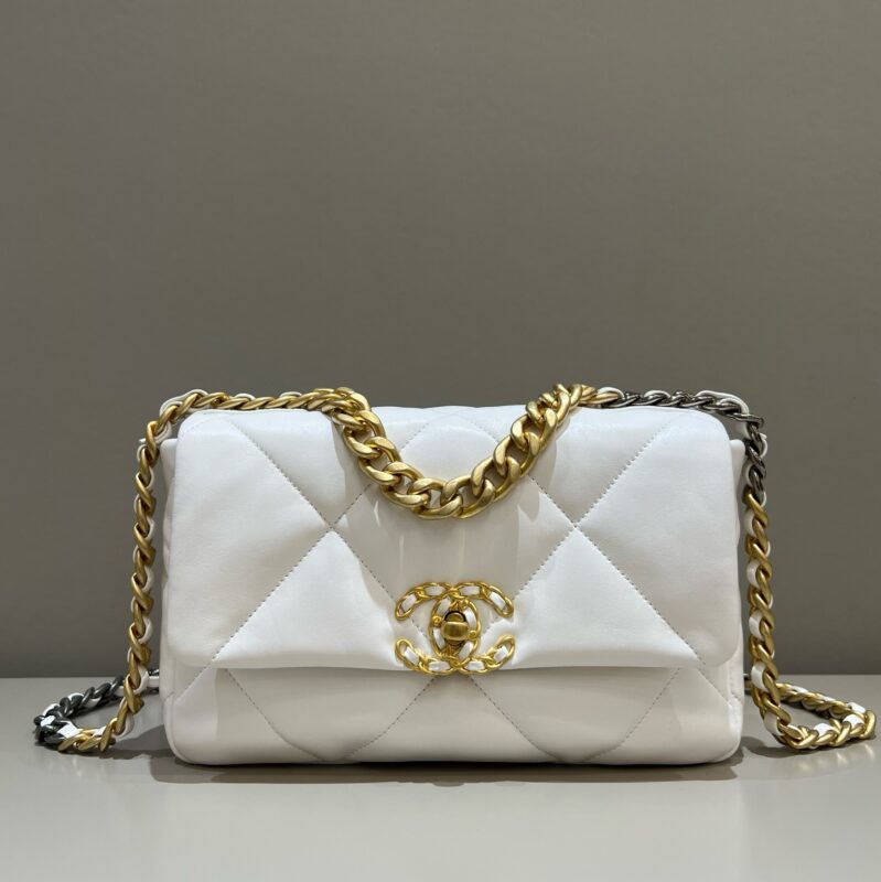 Chanel 19 Bag White Gold Buckle 26cm