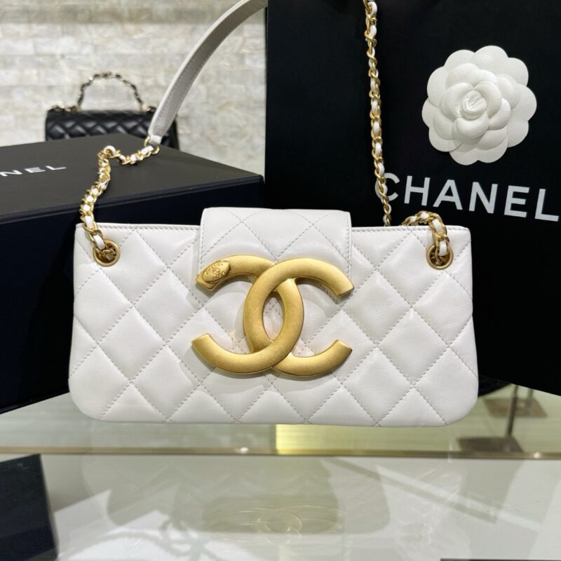 Chanel 24C Baguette Bag in White Gold Lambskin