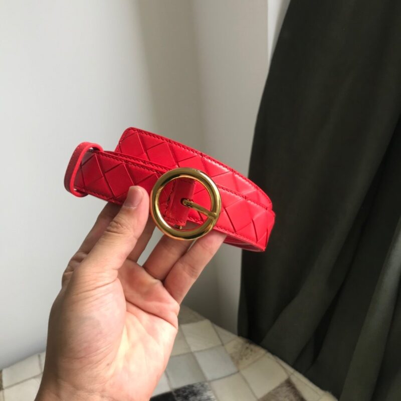 BV Women’s Large Grid Braided Belt Chinese Red