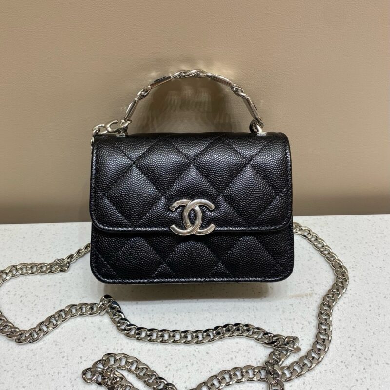 Chanel Enamel Handle Black Clutch