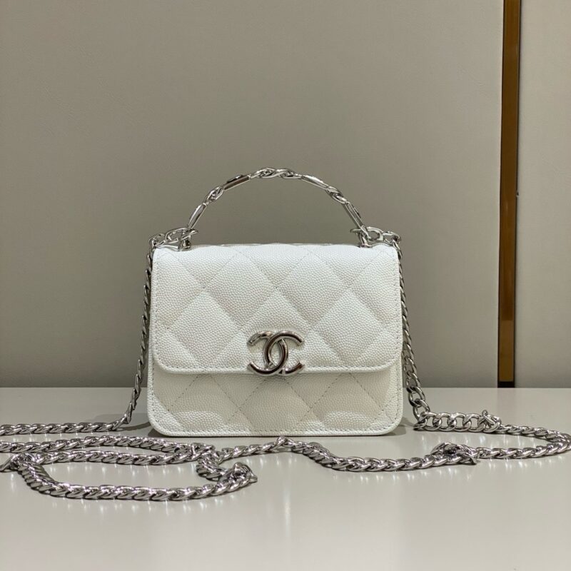 Chanel Enamel Handle White Clutch