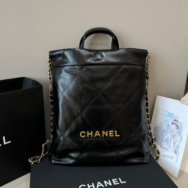 Chanel 22 Hobo Handle Backpack Black Lambskin
