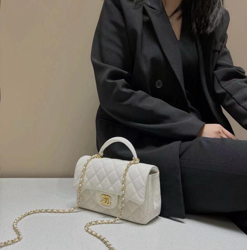 Chanel Mini Handle Caviar Leather White