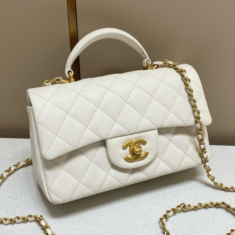 Chanel Mini Handle Caviar Leather White