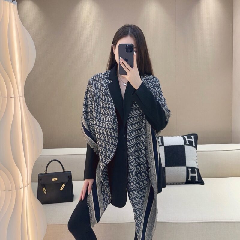 Dior Classic Monogram Square Scarf 140x140cm 42% Wool 42% Silk 16% Cotton