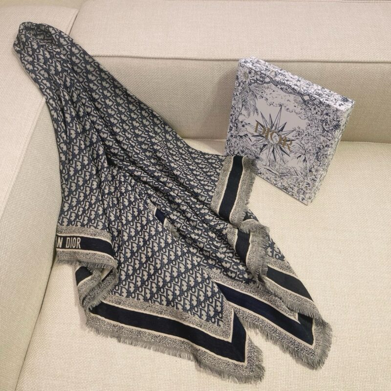 Dior Classic Monogram Square Scarf 140x140cm 42% Wool 42% Silk 16% Cotton