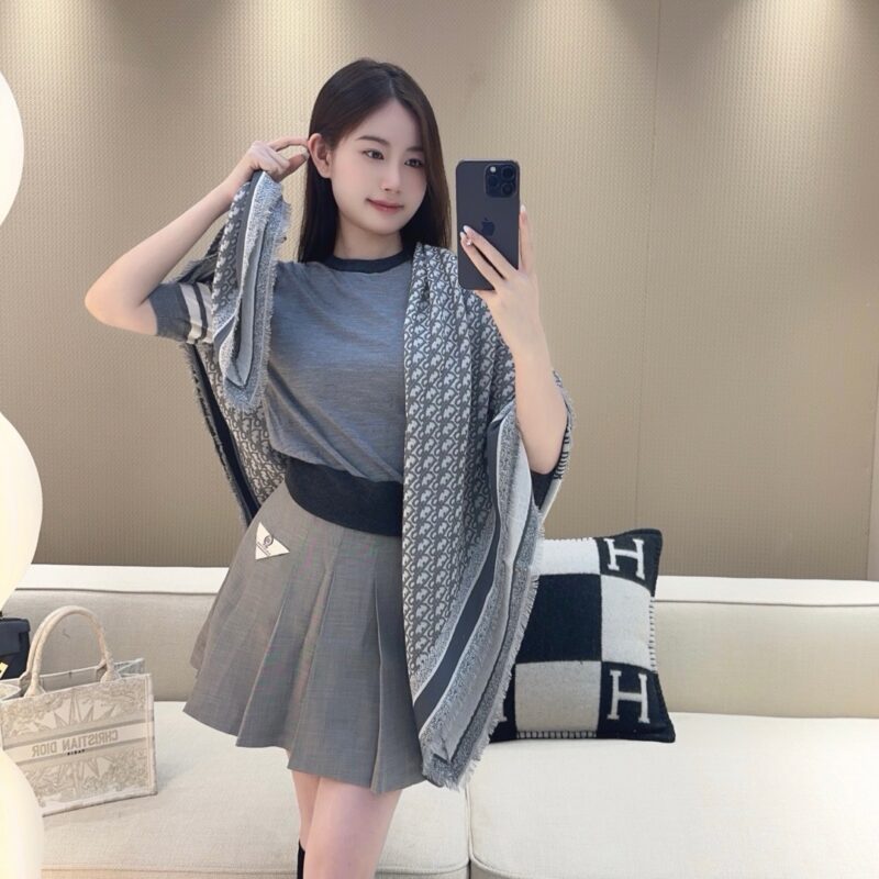 Dior Classic Monogram Square Scarf 140x140cm 42% Wool 42% Silk 16% Cotton